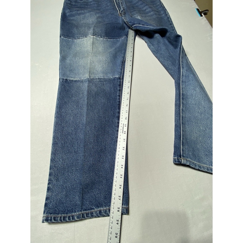 Gilded Intent Women 32 90s Straight Jeans High Rise Patchwork Blue Denim - Picture 3 of 11